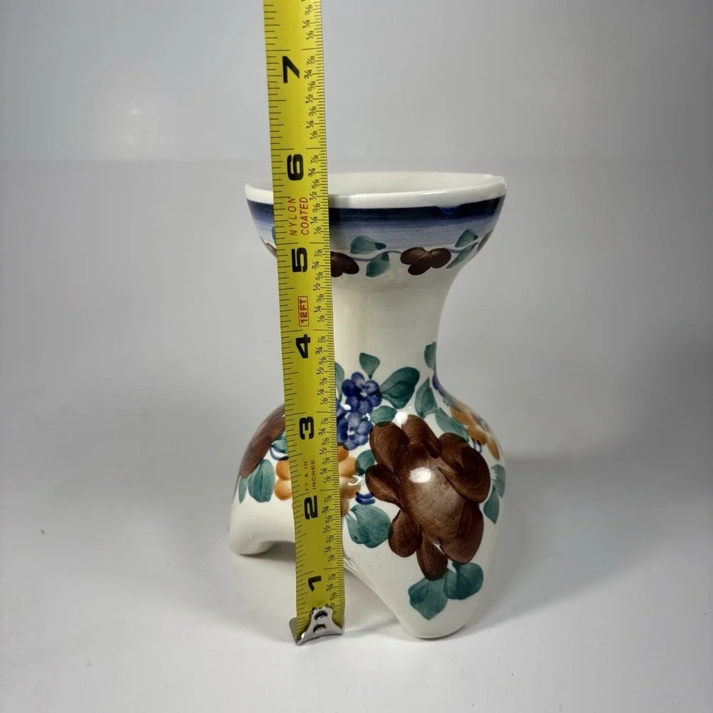 vintage hand-painted ceramic candlestick holder Made In Poland Three Legged Folk